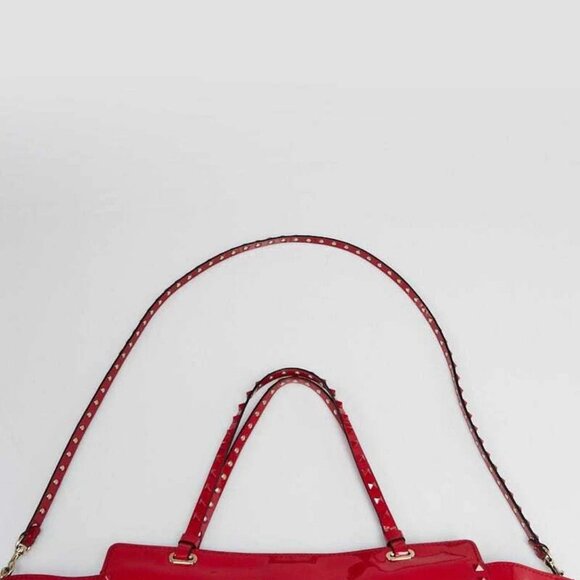 Valentino Patent Red Leather Rockstud Trapeze Medium Tote Bag - Picture 9 of 12